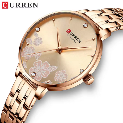 CURREN Damenuhr mit Blumen-Zifferblatt – feminin & stilvoll