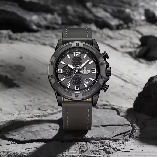 NAVIFORCE Chronograph Herrenuhr mit Echtlederarmband