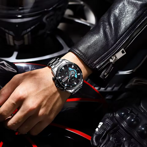 CURREN Herren Chronograph – Edelstahl, leuchtend, 3 ATM