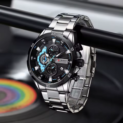 CURREN Herren Chronograph – Edelstahl, leuchtend, 3 ATM
