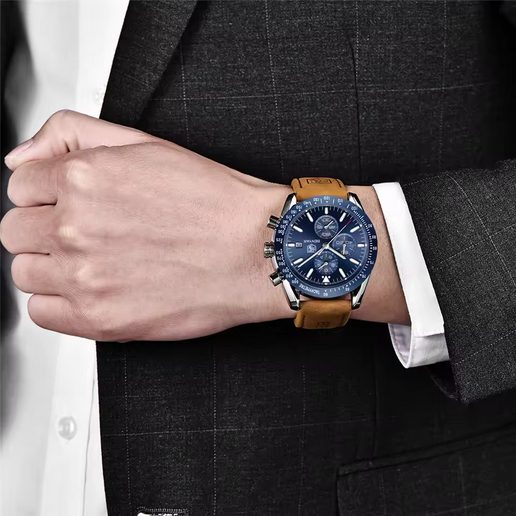 BENYAR Herren Quarzuhr – Lederband, Chronograph, 3 ATM