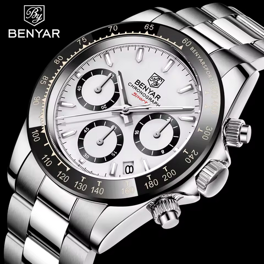 BENYAR Herren Chronograph –  Edelstahl, Quarzuhr
