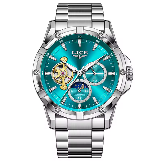 LIGE Herren Automatikuhr – Tourbillon, Edelstahl, 5 ATM