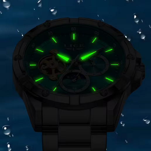 LIGE Herren Automatikuhr – Tourbillon, Edelstahl, 5 ATM