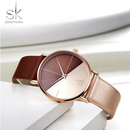 Shengke Damen Quarzuhr – Lederarmband, 3 ATM