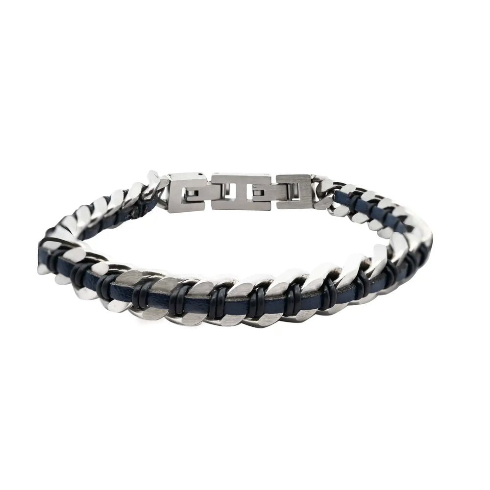 Geflochtenes Lederkettenarmband für Herren – Silber